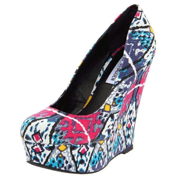 STEVE MADDEN Colorful Ikat Tribal Pattern Rounded Toe Platfrom Wedges Size 8.5 - Picture 10 of 10